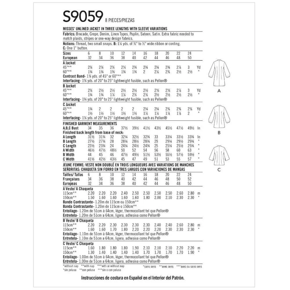 Simplicity 10426 Sewing Pattern Misses‎ Jacket Size 6-14